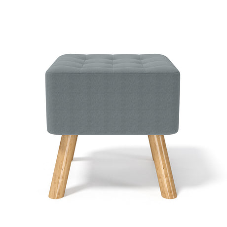 Grey Linen Fabric Padded Wooden Leg Footstool