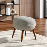 Beige Linen Upholstered Oval Footstool with Wooden Legs