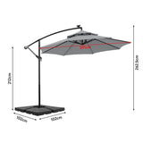 3x3M Light Grey Double Top Cantilever Banana Parasol with Lights and Cross Base