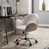 White Plush Swivel Office Chair Adjustable Height