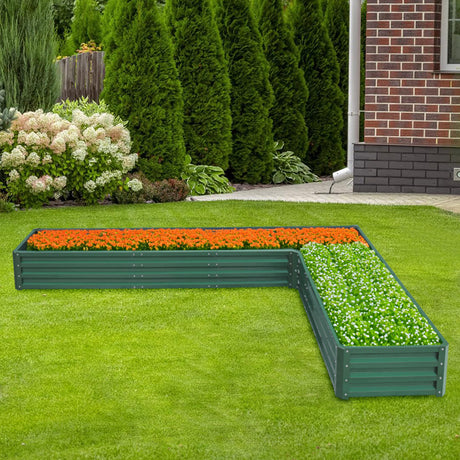 Dark Green L-Shaped Galvanized Steel Raised Garden Bed