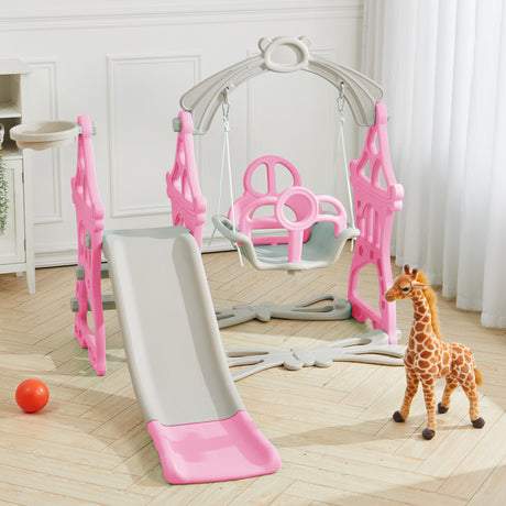 Pink Indoor and Outdoor Swing and Slide Set for Kids
