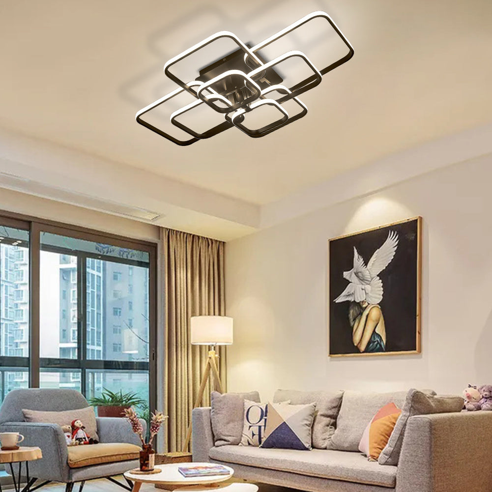 Modern Square LED Ceiling Lamp Chandelier Light, Black Frame-8 Head Dimmable