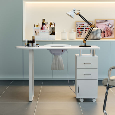 White Manicure Table Nail Station with Dust Collector