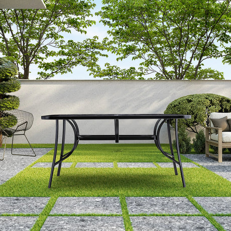 Black Rectangular 120cm Garden Tempered Glass Marble Coffee Table