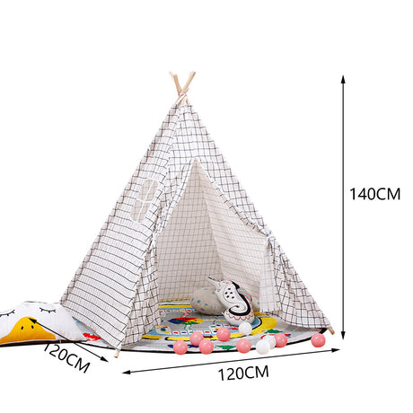 Indoor Indian Teepee Tent Play House Wood Support for Kids, Grid