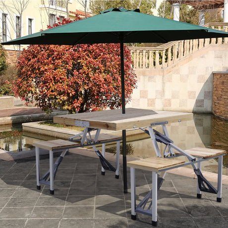 4cm Dia Outdoor Solid Wood Foldable Table Benches Set