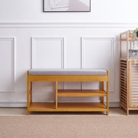 Wood Shoe Storage Bench with Padded Seat