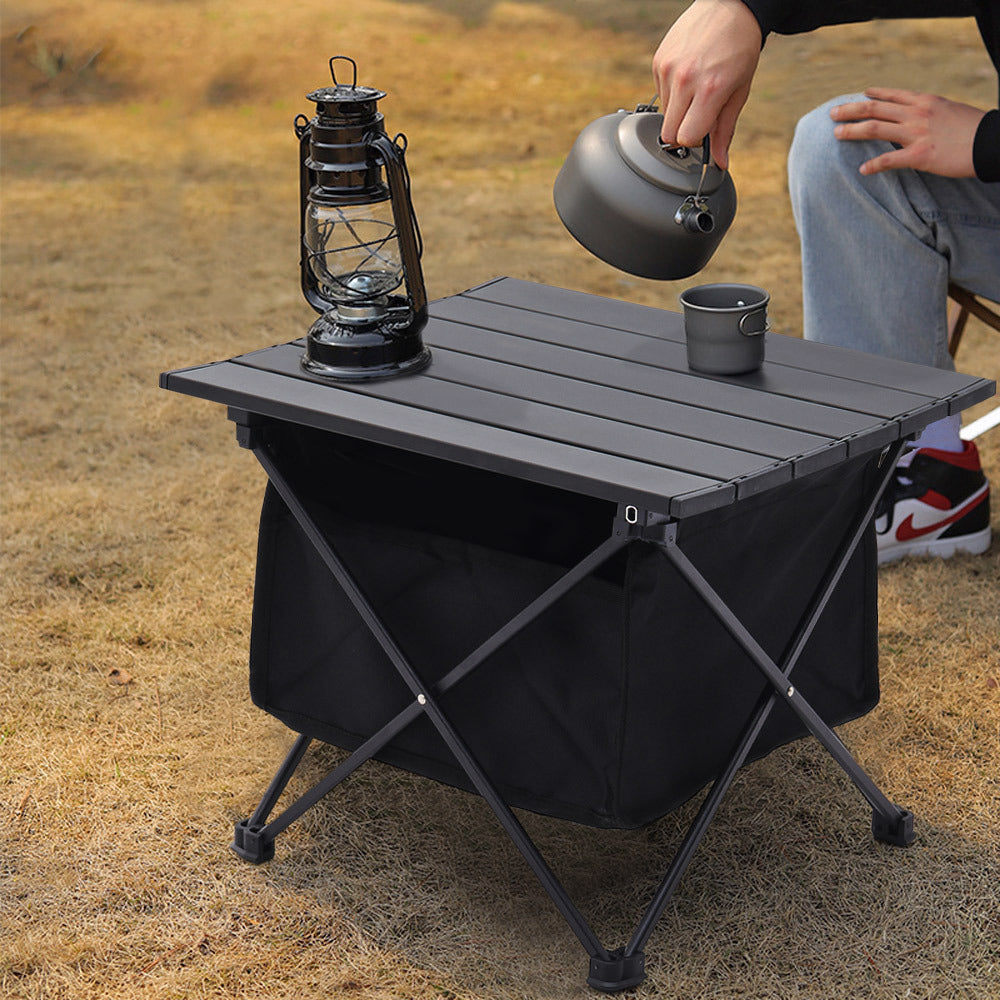 39x33CM Aluminum Portable Roll Top Camp Table with Storage Basket