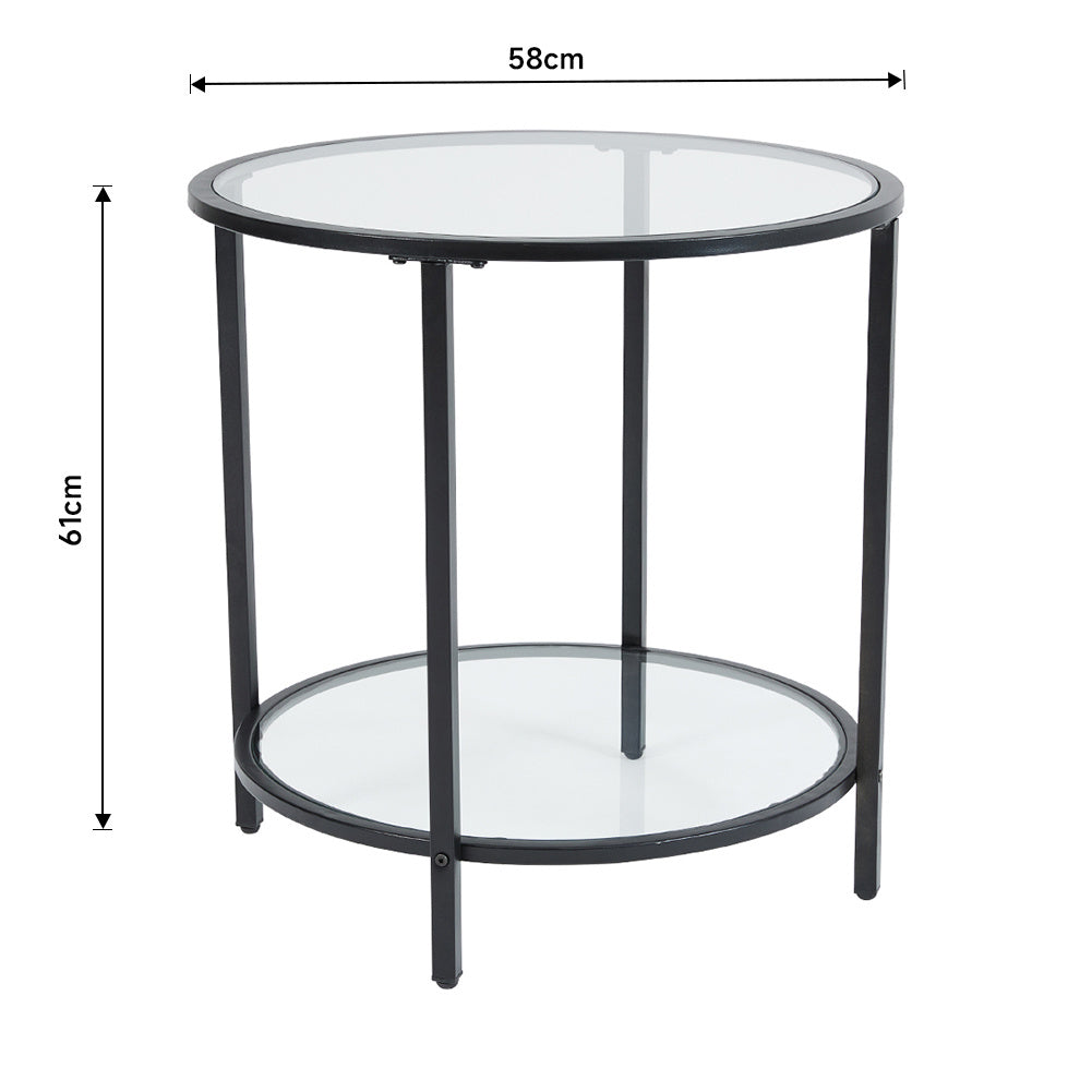 Black Round Tempered Glass Side Table