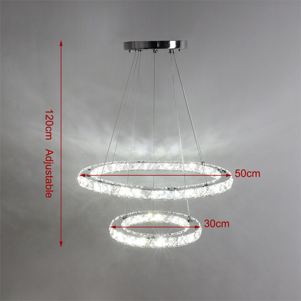 White LED Chandelier Lamp Wire Pendant Crystal Ceiling Lights, 30+50CM