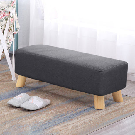 Grey Rectangular Footrest with Solid Wooden Legs