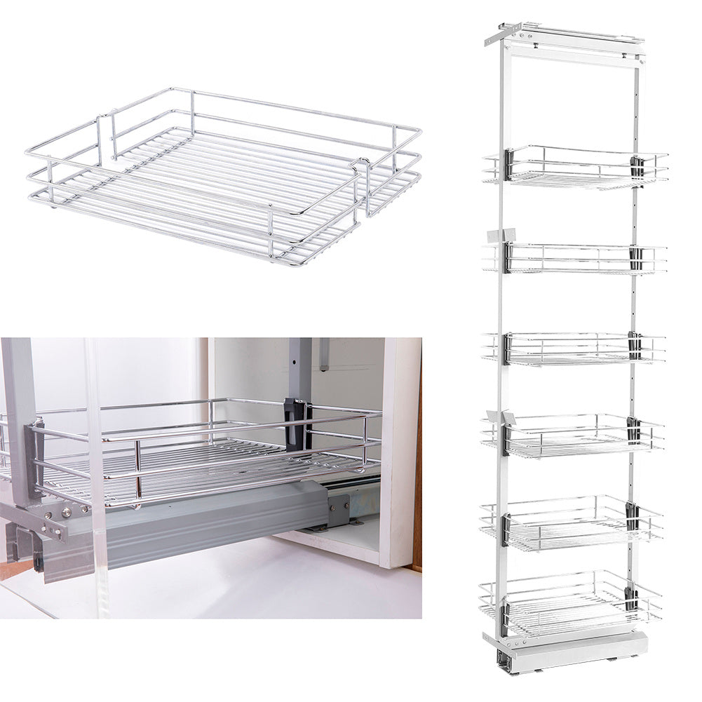 Tall and Narrow 6-Tier Metal Kitchen Pull-out Kitchen Cabinet Basket Shelf