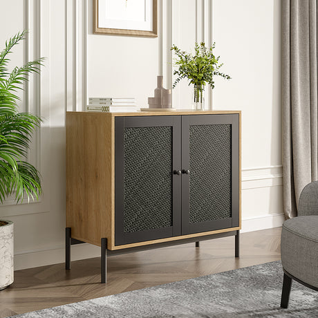 Contemporary Storage Cabinet with Rattan Doors