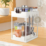 White Double Layer Pull out Storage Rack with 4 Mobile Hooks