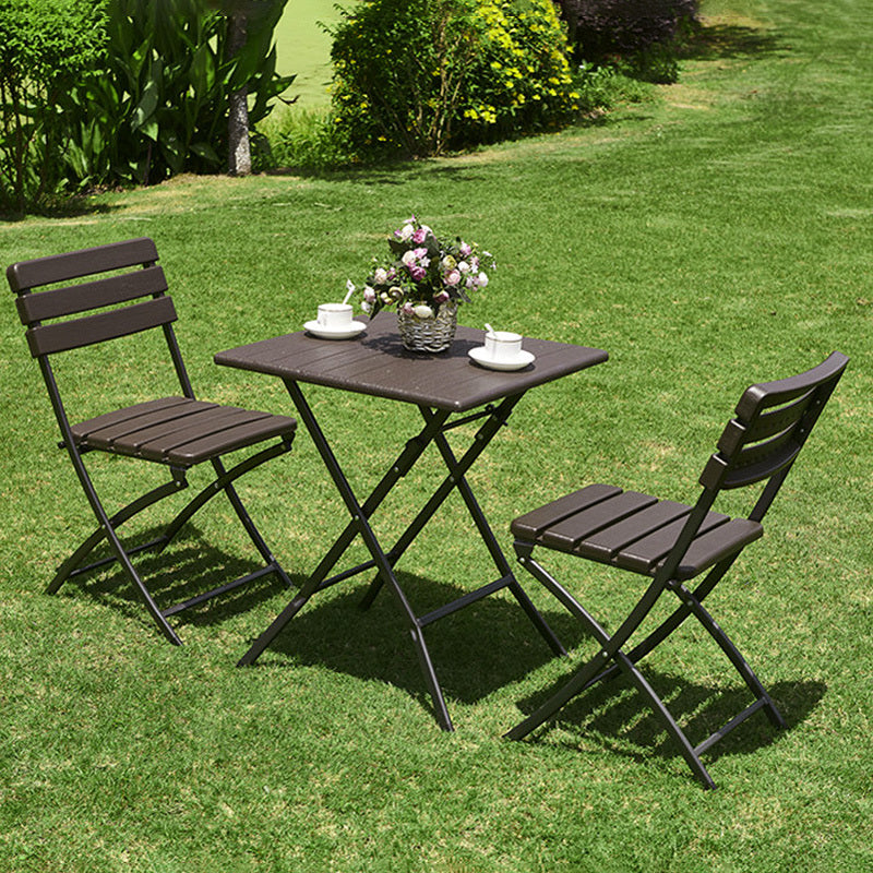 Brown Set of 3 Plastic Outdoor Folding Table and Chairs Set