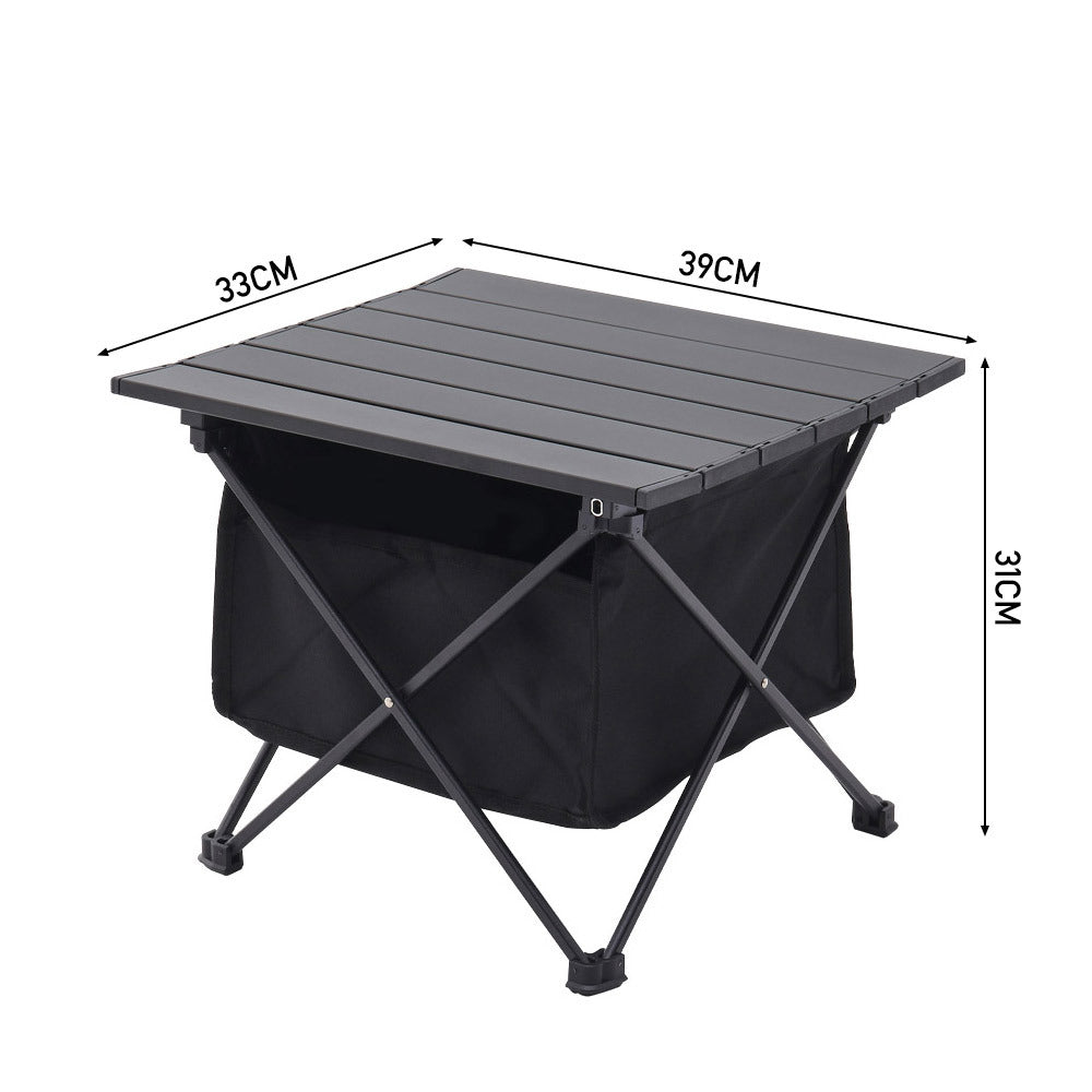 39x33CM Aluminum Portable Roll Top Camp Table with Storage Basket