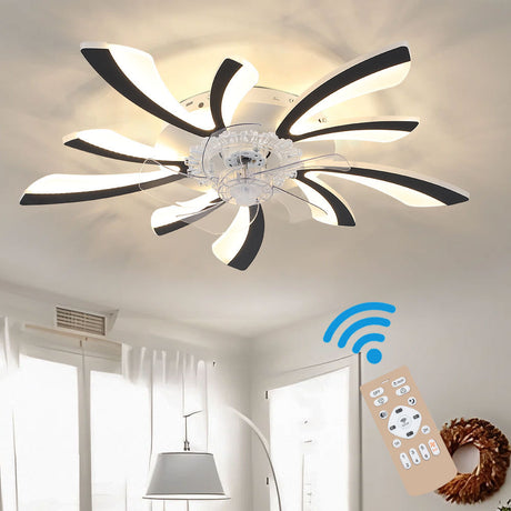 Black Creative Ceiling Fan with LED Stepless Dimming Light