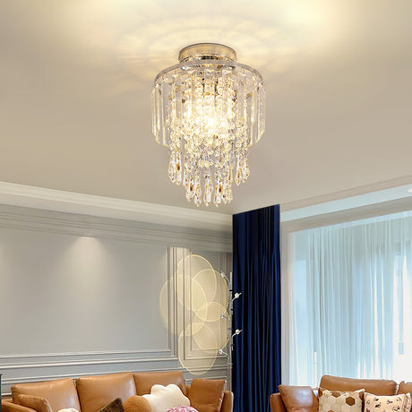 Chrome 23x33cm Living Room Crystal LED Ceiling Light