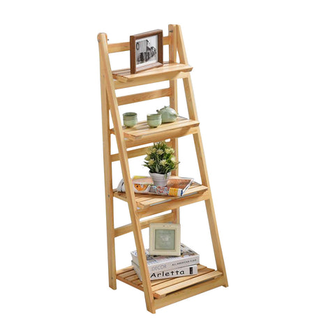 Brown 4 Tier Rustic Wooden Foldable Ladder Shelf for Plants