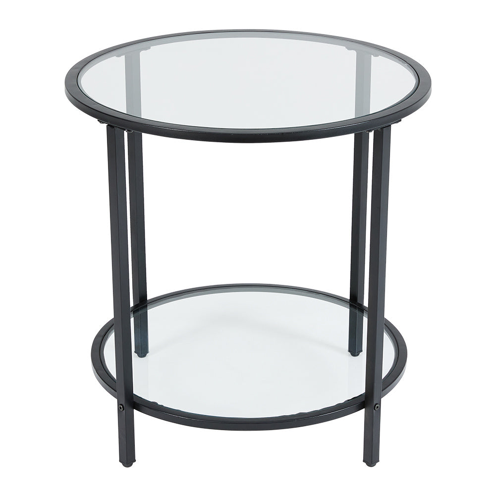 Black Round Tempered Glass Side Table