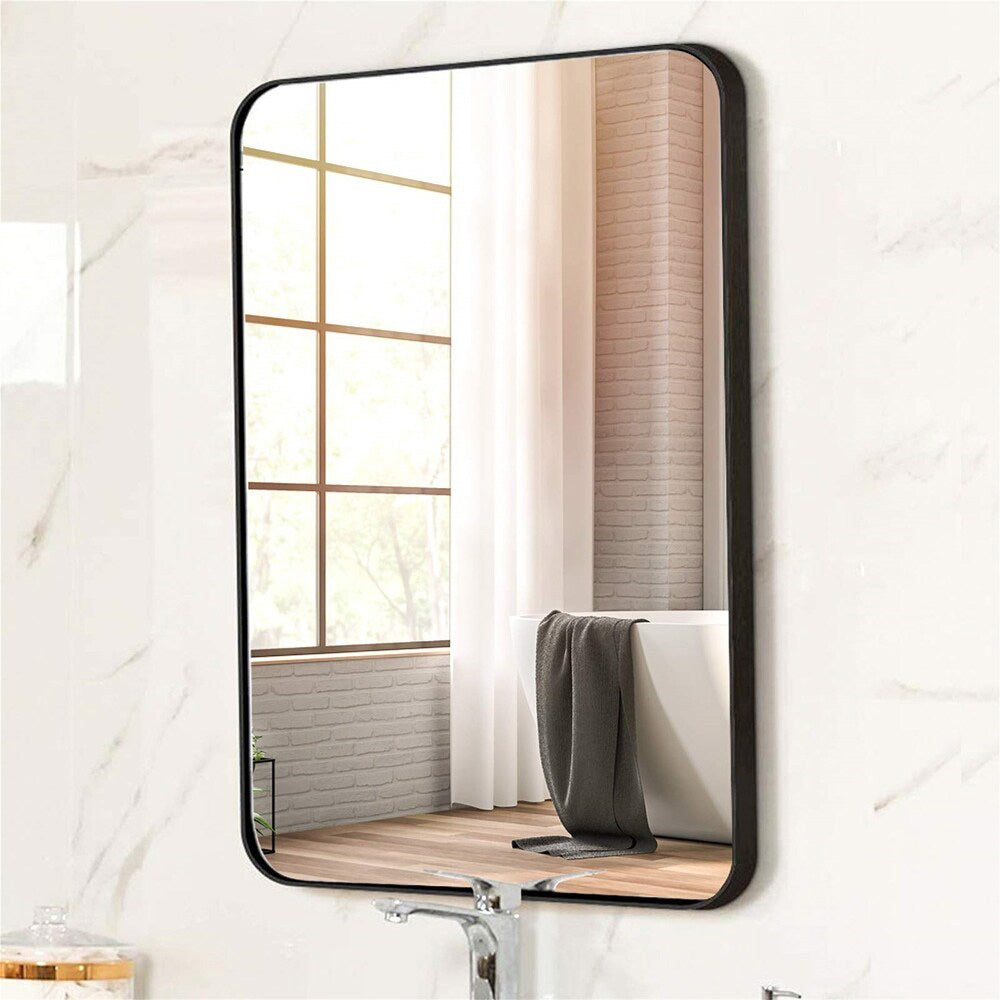 Black Rectangular Metal Framed Wall Mirror Decorative