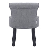 Linen Buttoned Vanity Stool Thick Padded Black Wooden Legs, Light Grey