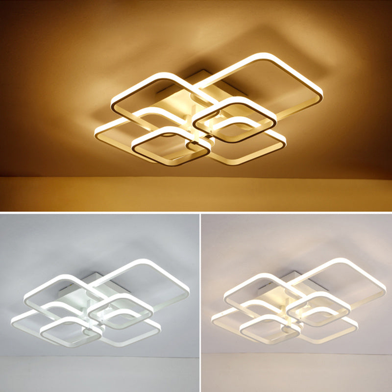 Square LED Dimmable Chandelier Ceiling Light With Remote, 6 Head