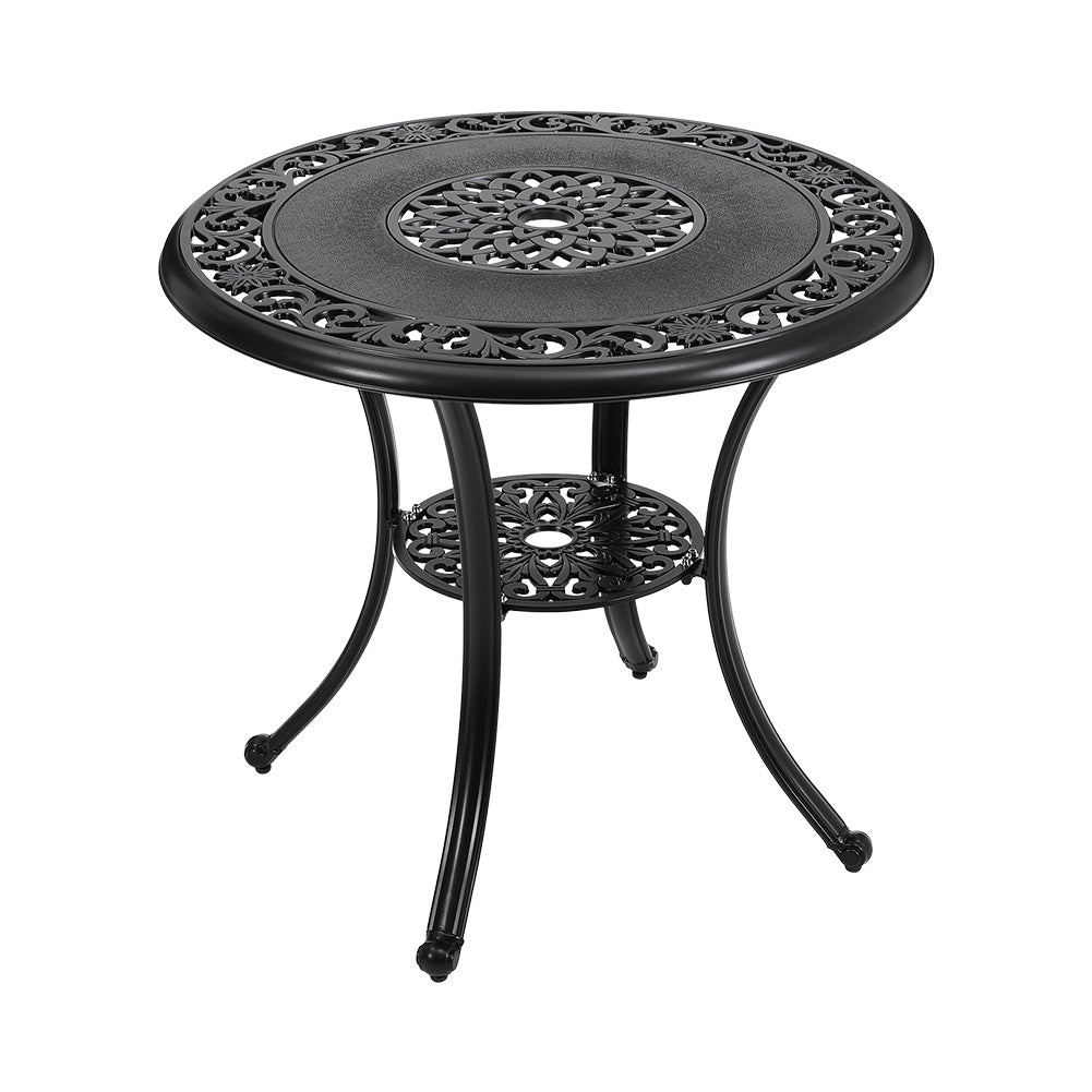 Black Cast Aluminum Patio Dining Table with Umbrella Hole