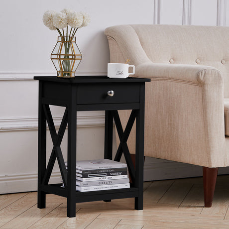 Modern Side Table Nightstand with Drawer Black