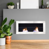 Indoor Wall Mounted Recessed Bio Ethanol Fireplace, 90CM White