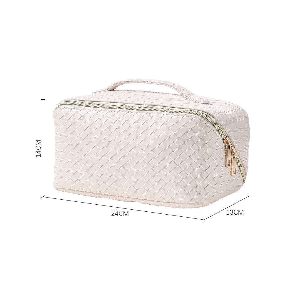 White Leather Portable Travel Toiletries Makeup Bag