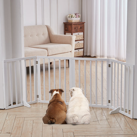 Foldable Wood Pet Free Standing Indoor Gate White 4 Panels