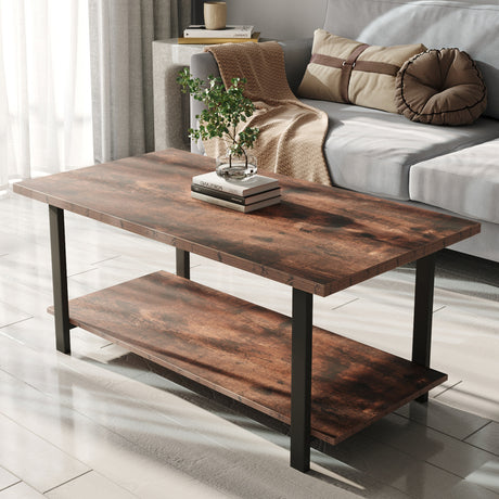Brown  107cm Rustic Coffee Table with Storage Shelf