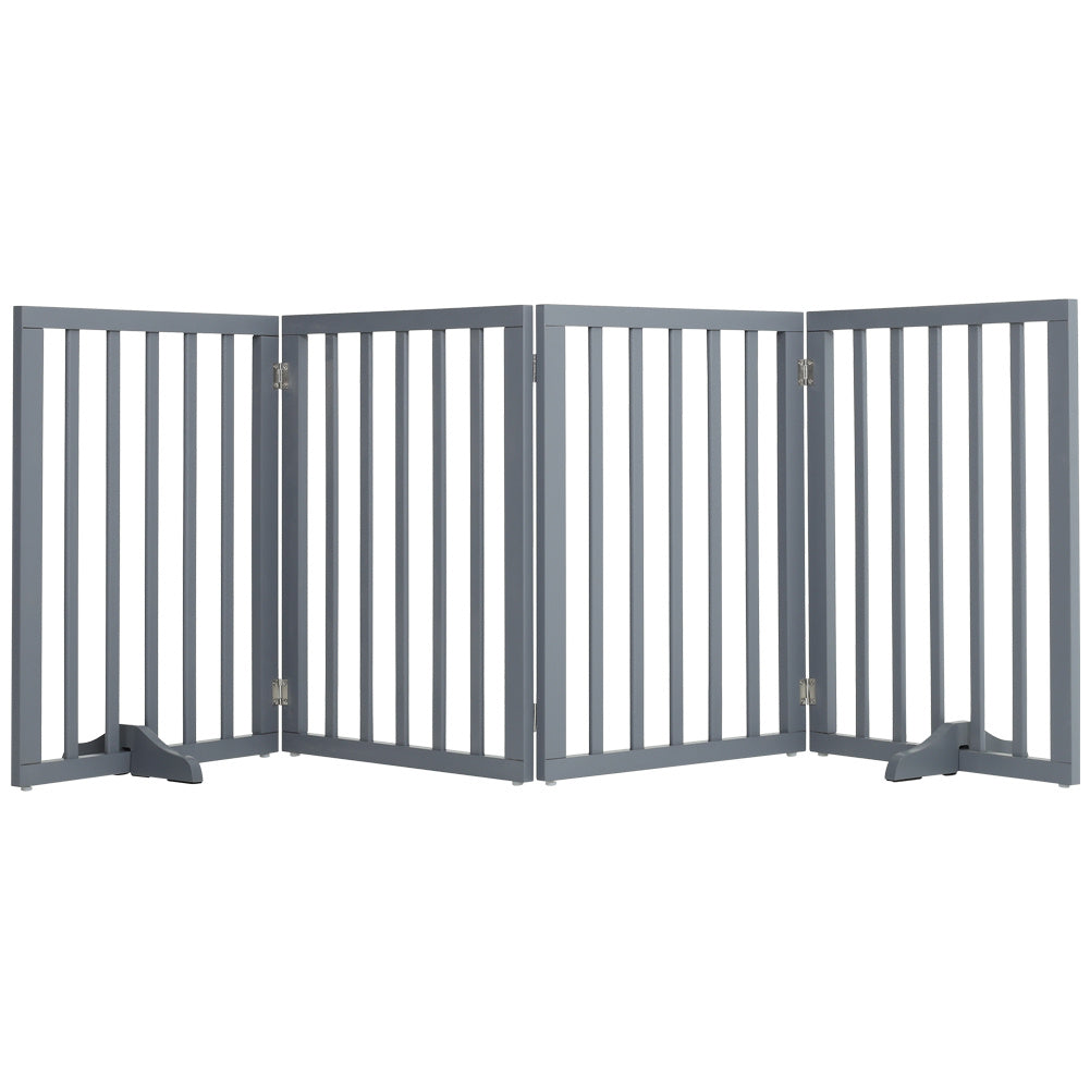 Foldable Wood Pet Free Standing Indoor Gate Grey 4 Panels