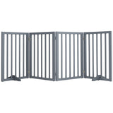 Foldable Wood Pet Free Standing Indoor Gate Grey 4 Panels