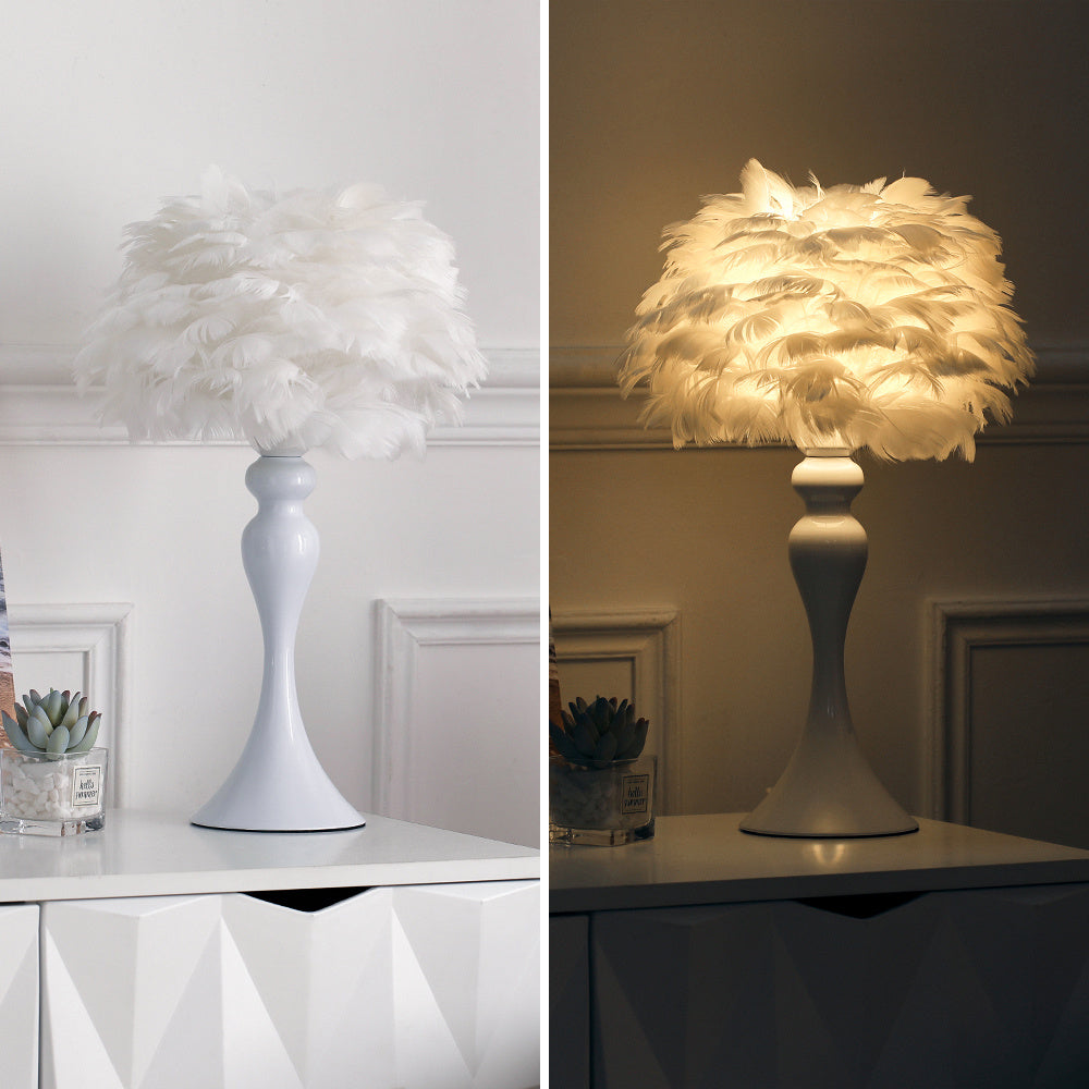 Accent Feather Table Lamp with LED Light Bedside Light Lounge Lighting