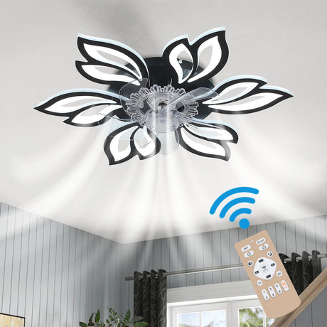 Black Modern Flower Ceiling Fan with 3 Color Lights
