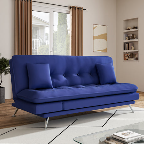 Blue Fabric Upholstered Tufted Sofa Bed