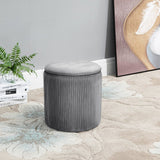 Round Velvet Ottoman Storage Footstool, Grey