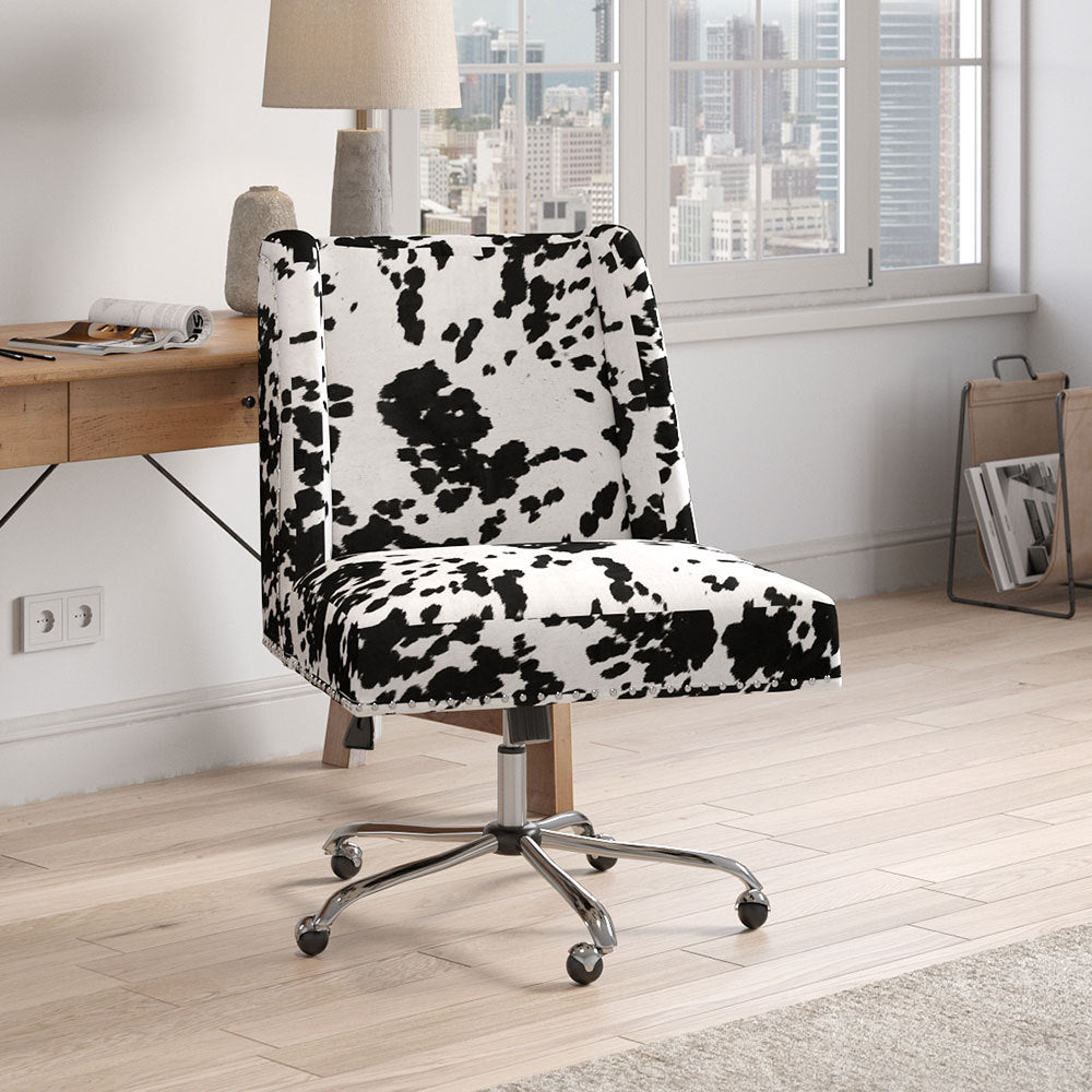 Velvet Office Chair Black and white spots 5-Claw Metal Legs