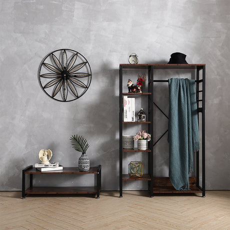 Rustic Brown MDF Clothes Rack with Storage Shelves