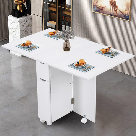 White Multipurpose Folding Dining Table with 2 Drawers