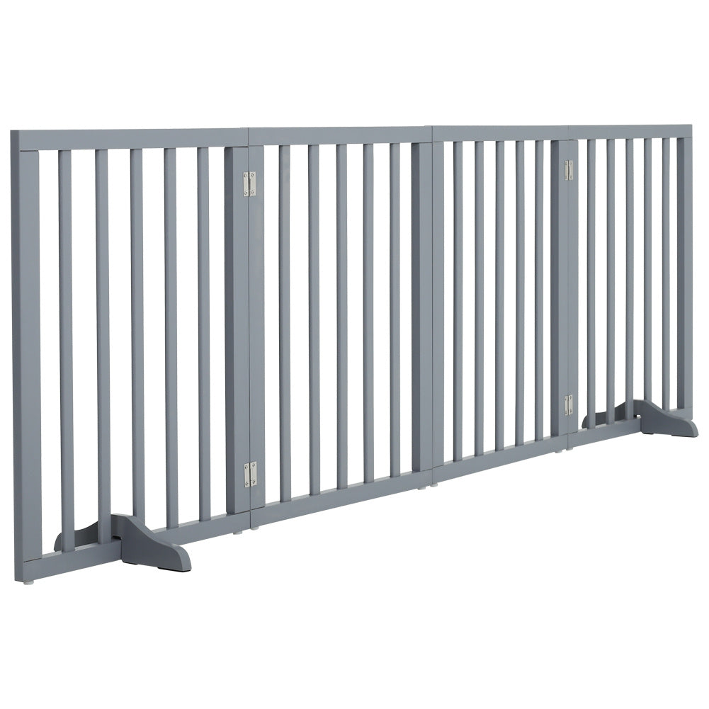 Foldable Wood Pet Free Standing Indoor Gate Grey 4 Panels