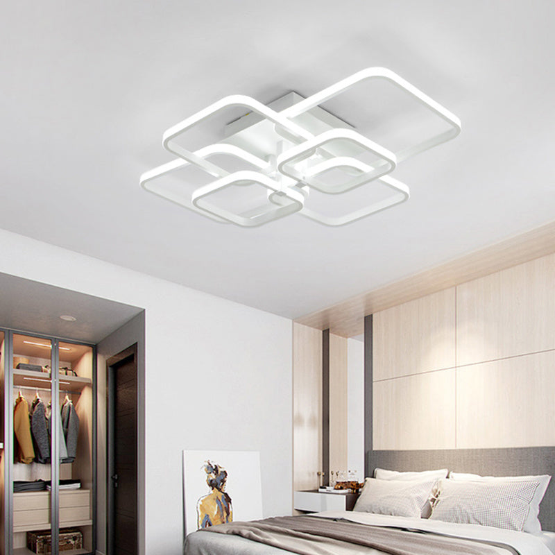 Square LED Dimmable Chandelier Ceiling Light With Remote, 6 Head