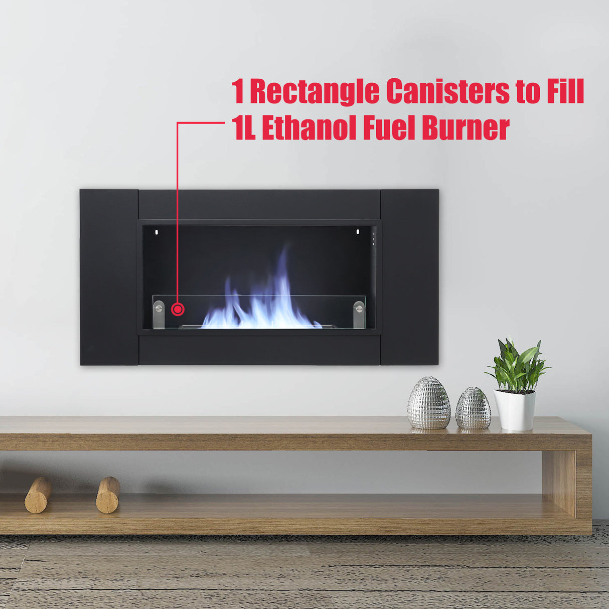 Wall Mount Rectangular Ethanol Fireplace Stainless Steel Heater,Black