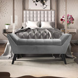 Velvet Buttoned Upholstered Bench, Grey