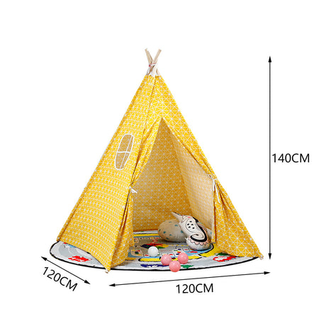 Indoor Indian Teepee Tent Play House Wood Support for Kids, Yellow