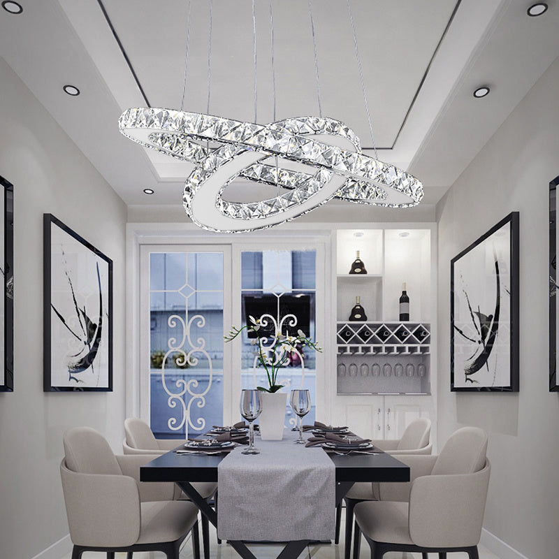 White LED Chandelier Lamp Wire Pendant Crystal Ceiling Lights, 30+50CM