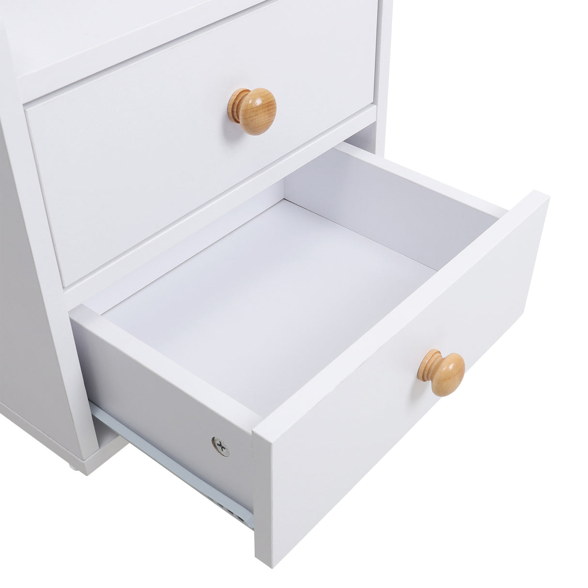 Wood Storage Nightstand Shelf with 2 Drawers White